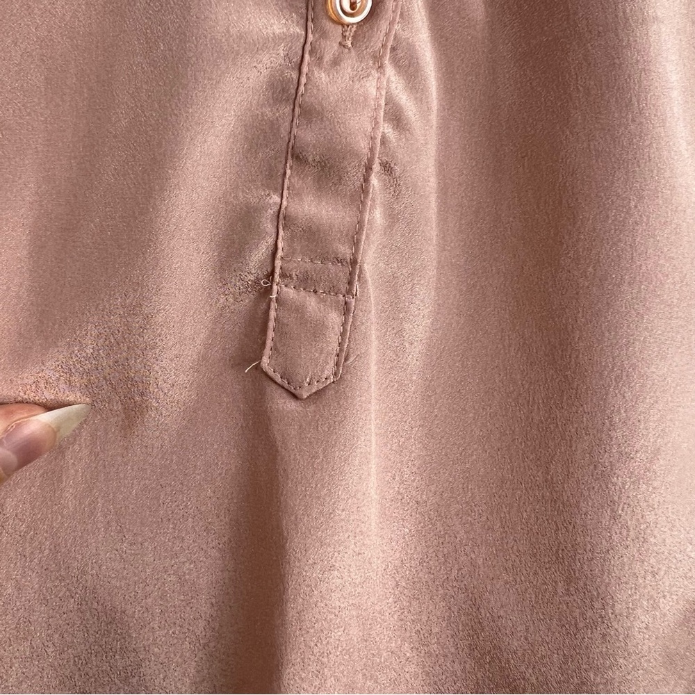 Vintage blush pink silky short puff sleeve smocked old money blouse S - Picture 13 of 13